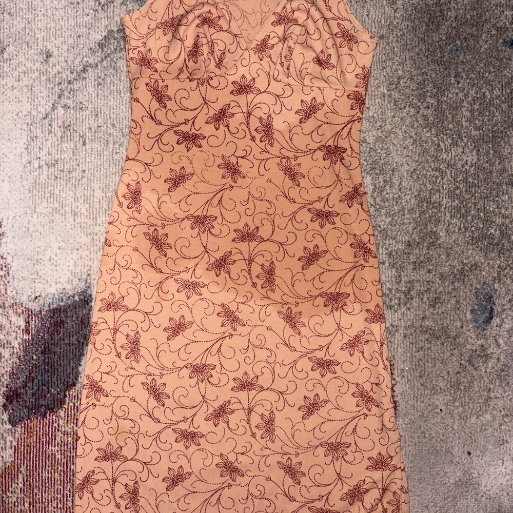 BCBG Tan and Red Floral Midi Dress